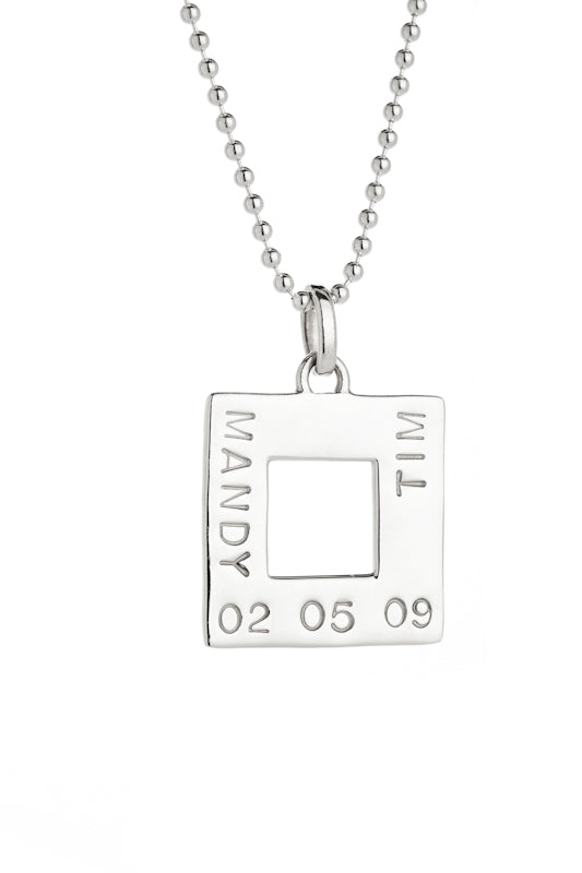 Alice personalised square silver pendant